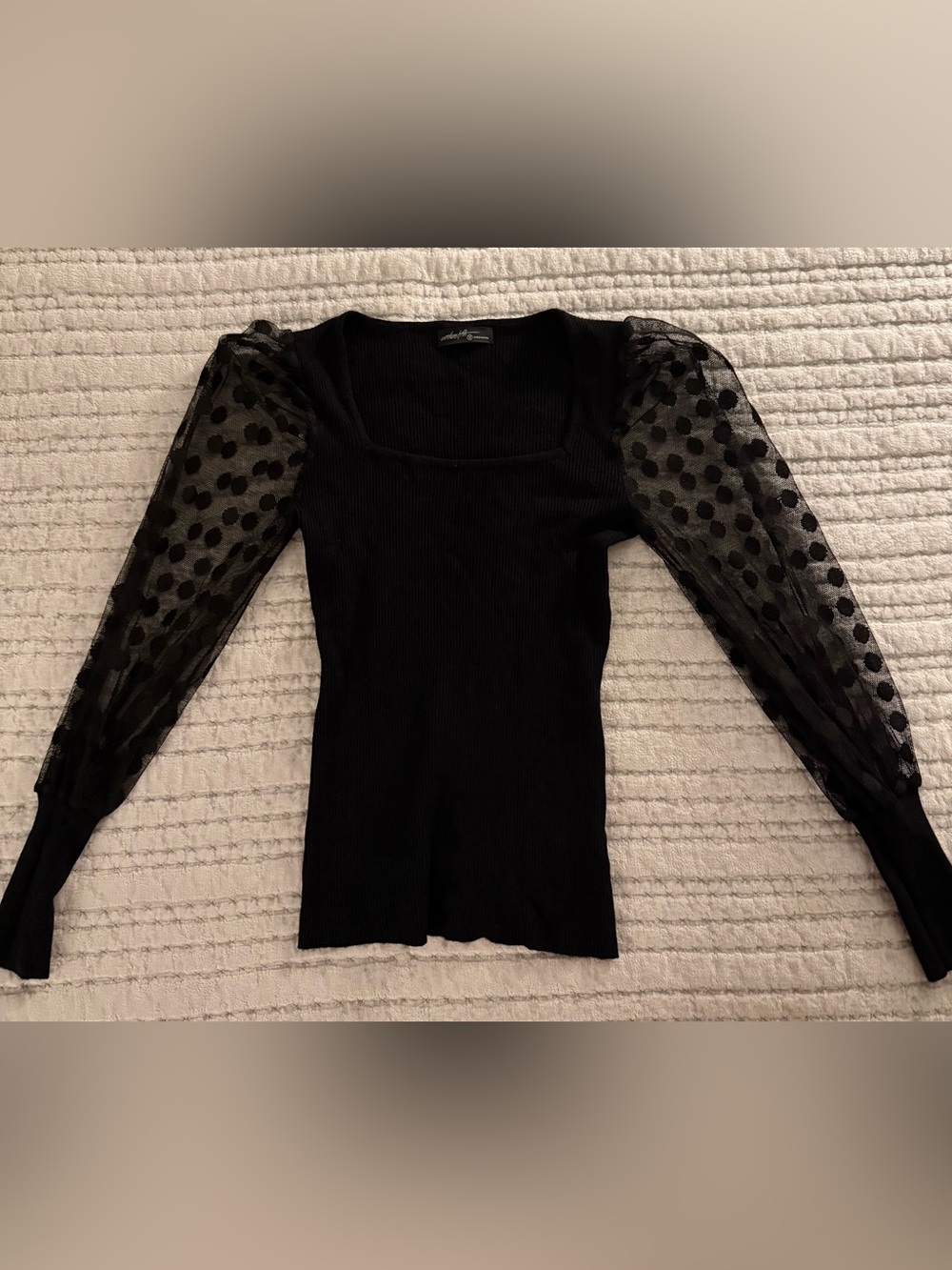 Black Puff Sleeve Square Neck Sweater